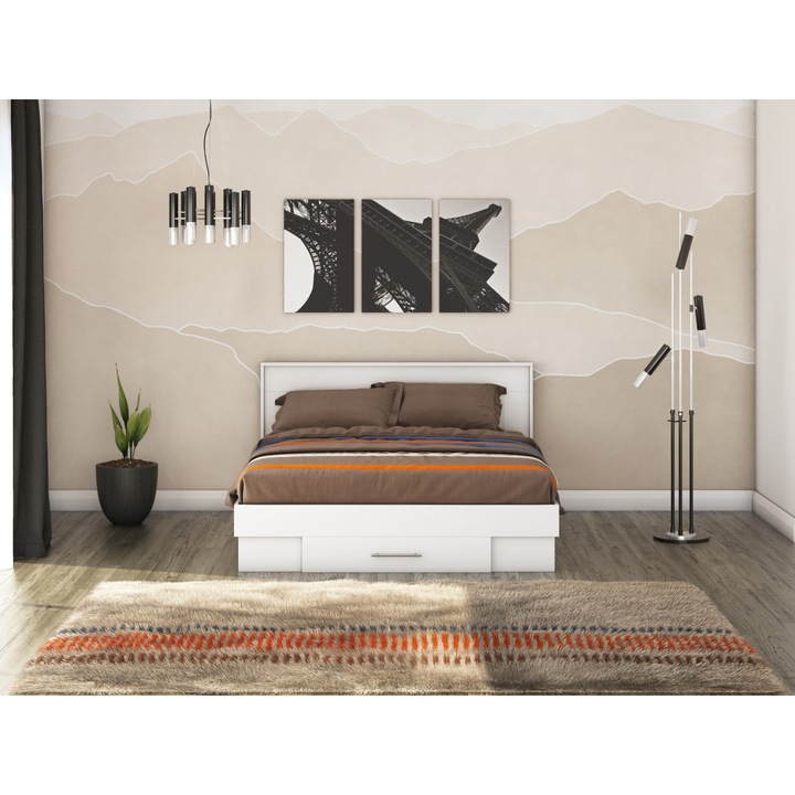 Pat Beta cu Saltea, Alb, 160x200 cm