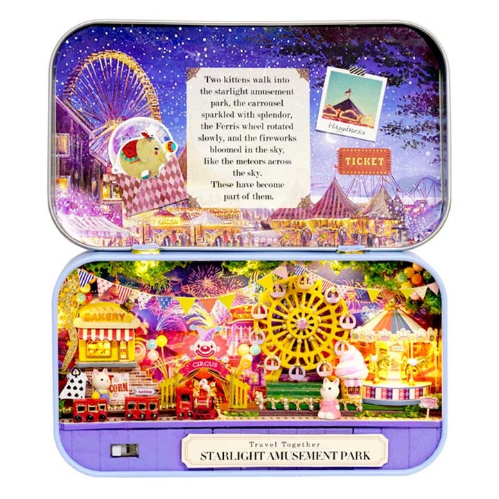 Макет за сглобяване Habarri, Увеселителен парк, Миниатюра DIY, LED крушки, Многоцветен, 14,3 x 2,6 x 16,4 см