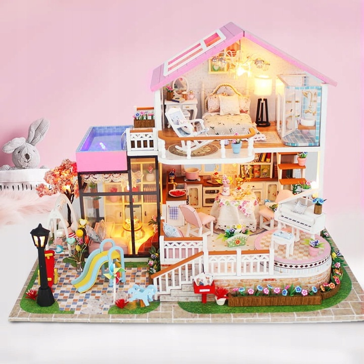 Casuta de papusi miniatura DIY Dimineata glazurata, Habarri, Material Lemn, Tesatura, Hartie, accesorii decorative, pentru decor, hobby creativ, Plastic, Metal, Spuma, Greutate 2.3 kg, Scara 1:24, Grad De Dificultate 7/7, 32x21.5x23.5 cm, Multicolor