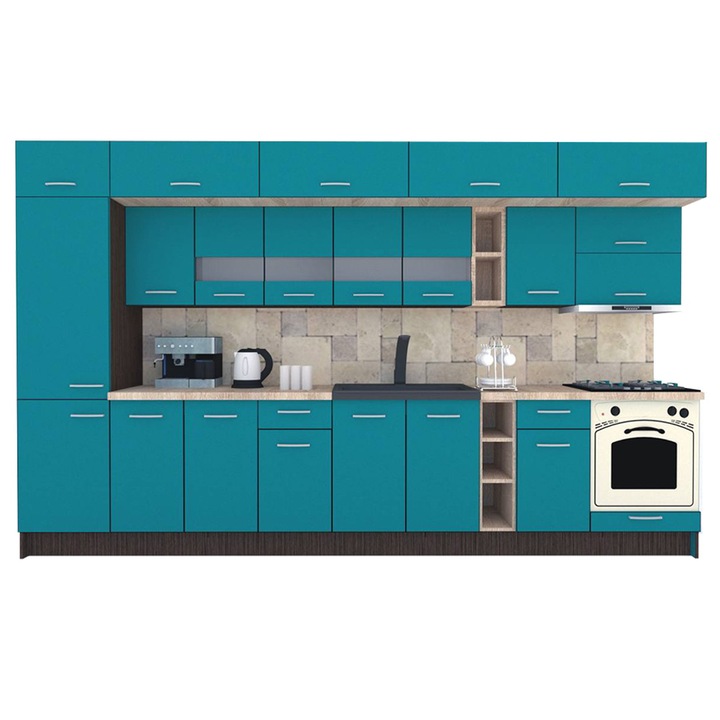 Set Bucatarie Genarom BIGMAR 370 B, 370 x 225,5 x 60 cm, Wenge / Decor 0245