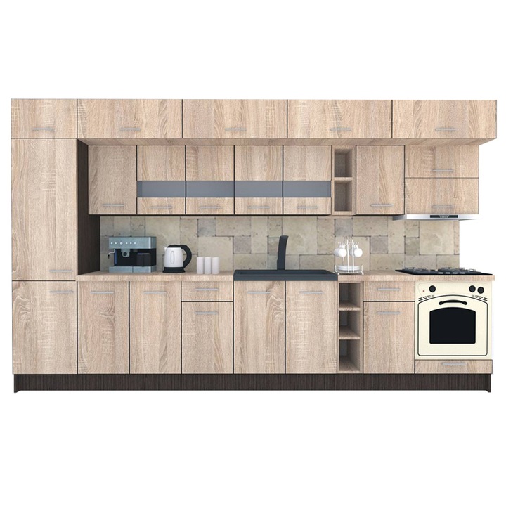 Set Bucatarie Genarom BIGMAR 370 B, 370 x 225,5 x 60 cm, Wenge / Decor 3025