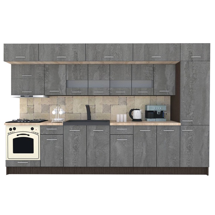 Set Bucatarie Genarom BIGMAR 350 A, 350 x 225,5 x 60 cm, Wenge / Decor K352