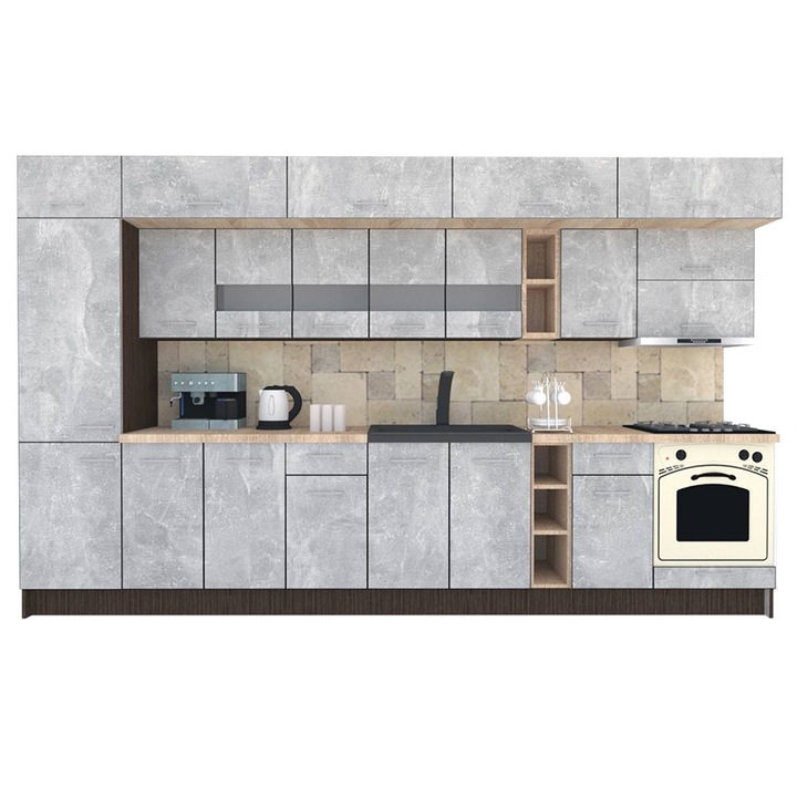 Set Bucatarie Genarom BIGMAR 370 B, 370 x 225,5 x 60 cm, Wenge / Decor 4298