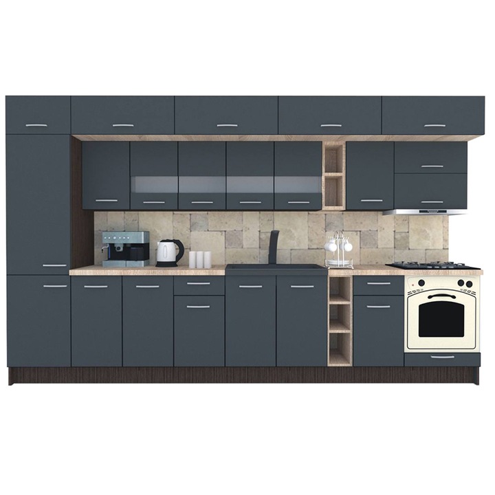 Set Bucatarie Genarom BIGMAR 370 B, 370 x 225,5 x 60 cm, Wenge / Decor 0164