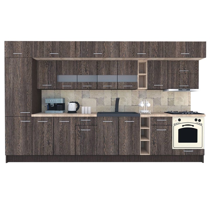 Set Bucatarie Genarom BIGMAR 370 B, 370 x 225,5 x 60 cm, Wenge / Decor 7648