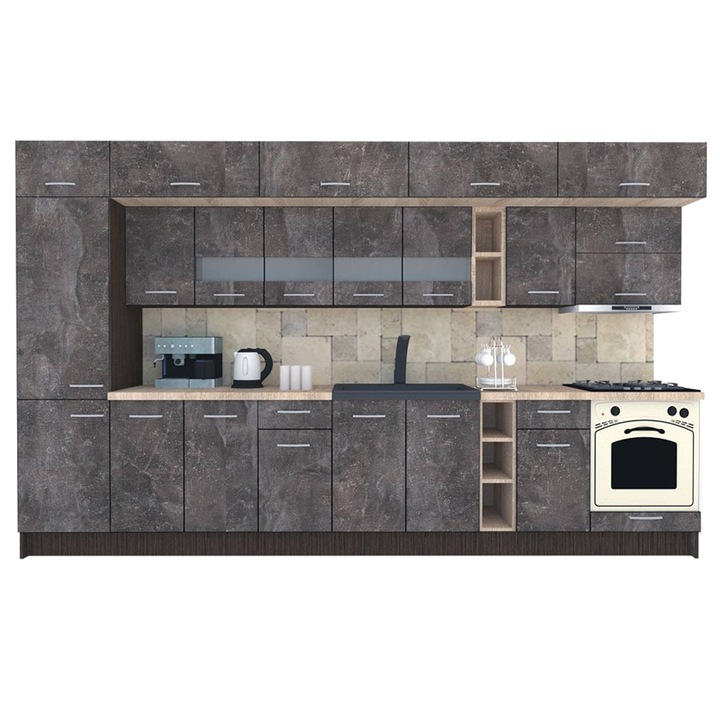 Set Bucatarie Genarom BIGMAR 370 B, 370 x 225,5 x 60 cm, Wenge / Decor 4299