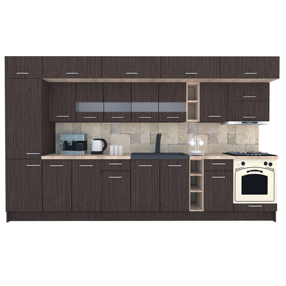Set Bucatarie Genarom BIGMAR 370 B, 370 x 225,5 x 60 cm, Wenge / Decor 8548