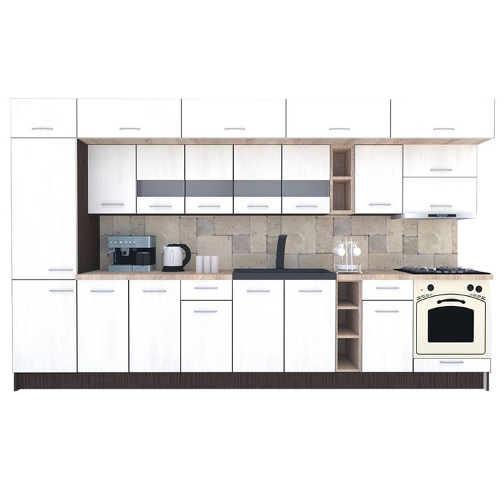 Set Bucatarie Genarom BIGMAR 370 B, 370 x 225,5 x 60 cm, Wenge / Decor 8508