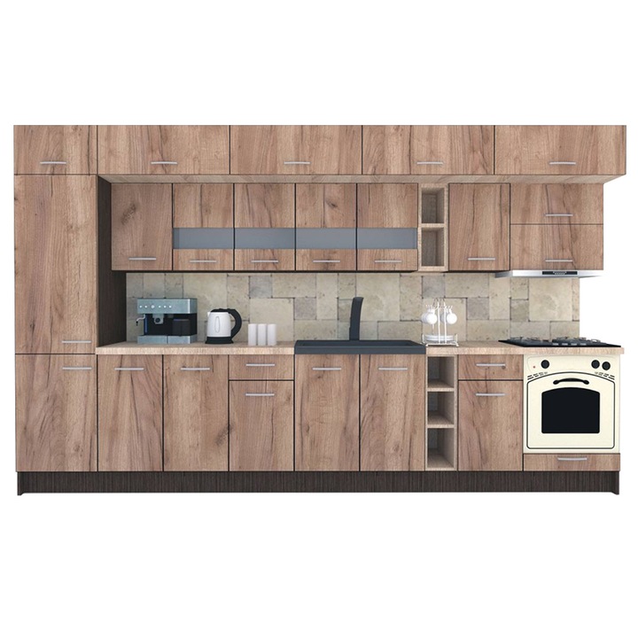 Set Bucatarie Genarom BIGMAR 370 B, 370 x 225,5 x 60 cm, Wenge / Decor K004