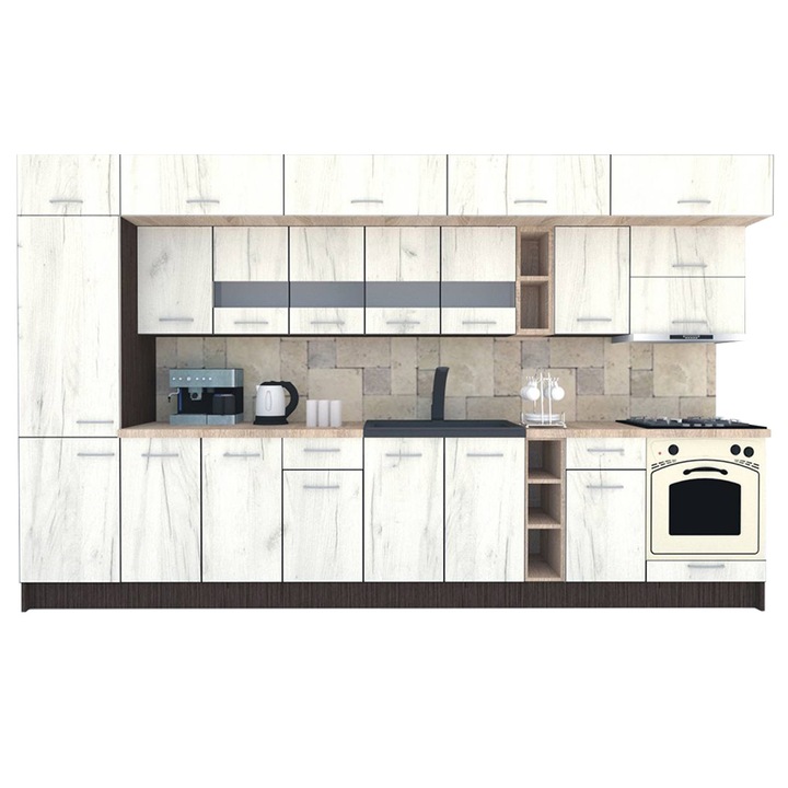 Set Bucatarie Genarom BIGMAR 370 B, 370 x 225,5 x 60 cm, Wenge / Decor K001