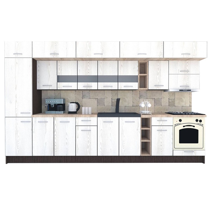 Set Bucatarie Genarom BIGMAR 370 B, 370 x 225,5 x 60 cm, Wenge / Decor K010