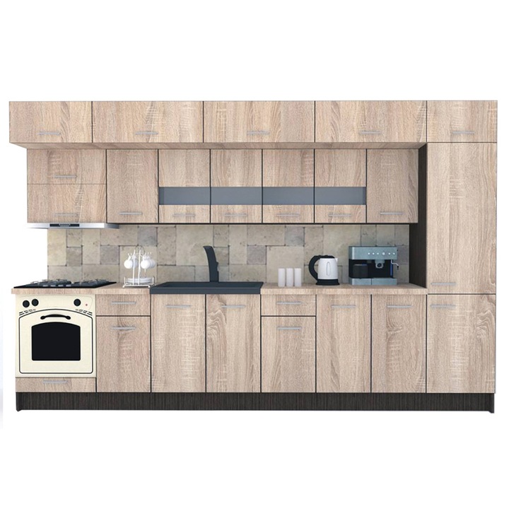 Set Bucatarie Genarom BIGMAR 350 A, 350 x 225,5 x 60 cm, Wenge / Decor 3025