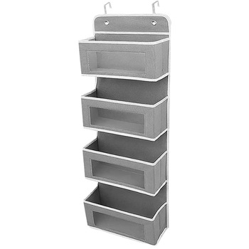 Organizator depozitare usa, Quasar & Co., 4 buzunare, universal, netesut intarit la baza, cu vizor, 96 x 33 x 11 cm, gri Organizator depozitare usa, Quasar & Co., 4 buzunare, universal, netesut intarit la baza, cu vizor, 96 x 33 x 11 cm, gri