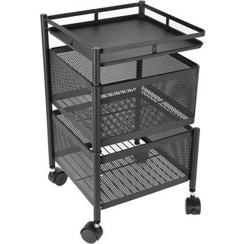 Raft metalic de depozitare rotativ, Quasar & Co., 2 x cos organizator pe roti pentru bucatarie, 45 x 28 x 28 cm, metalic, negru Raft metalic de depozitare rotativ, Quasar & Co., 2 x cos organizator pe roti pentru bucatarie, 45 x 28 x 28 cm, metalic, negru