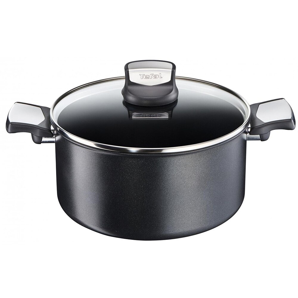 Oala cu capac, Tefal Expertise, 5 litri, cu invelis de titan, 24 cm, negru