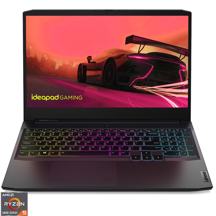 Laptop Gaming Lenovo IdeaPad 3 15ACH6 cu procesor AMD Ryzen™ 5 5600H, 15.6", Full HD, 8GB, 512GB SSD, NVIDIA GeForce RTX 3050 Ti 4GB, No OS, Shadow Black