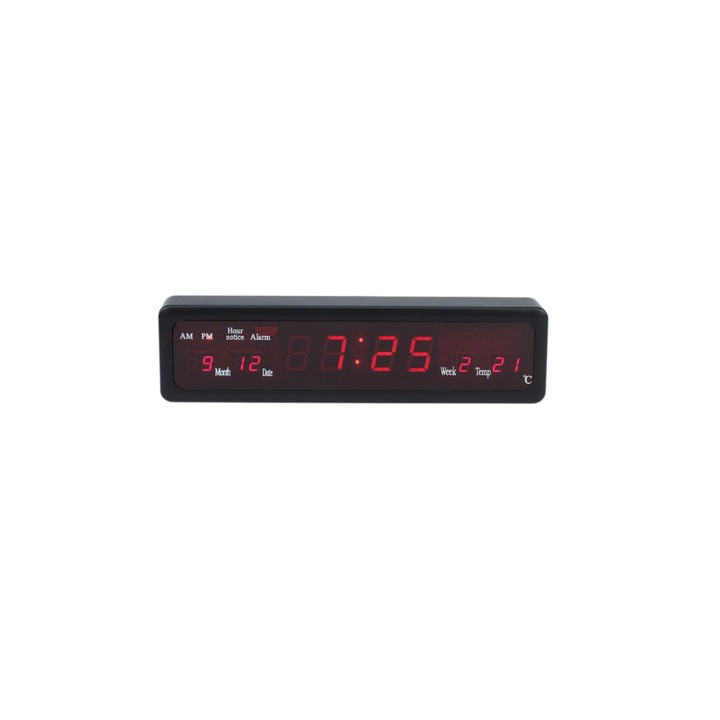 Цифров стенен часовник, LED дисплей, AM/PM, дата, термометър, Caixing, JRH®