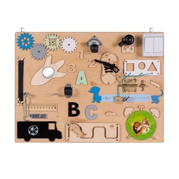 Placa senzoriala busy board, multiactivitati 3D, din lemn, 50 x 38 cm, pentru baieti Placa senzoriala busy board, multiactivitati 3D, din lemn, 50 x 38 cm, pentru baieti