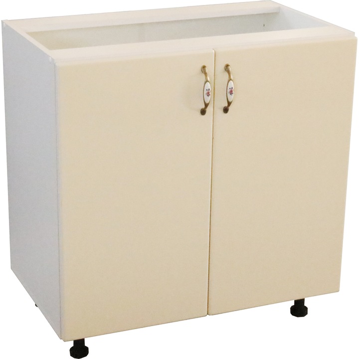 Corp inferior cu 2 usi 80 cm Zebra, Alba/MDF Vanilie, fara blat 80 x 82 x 50