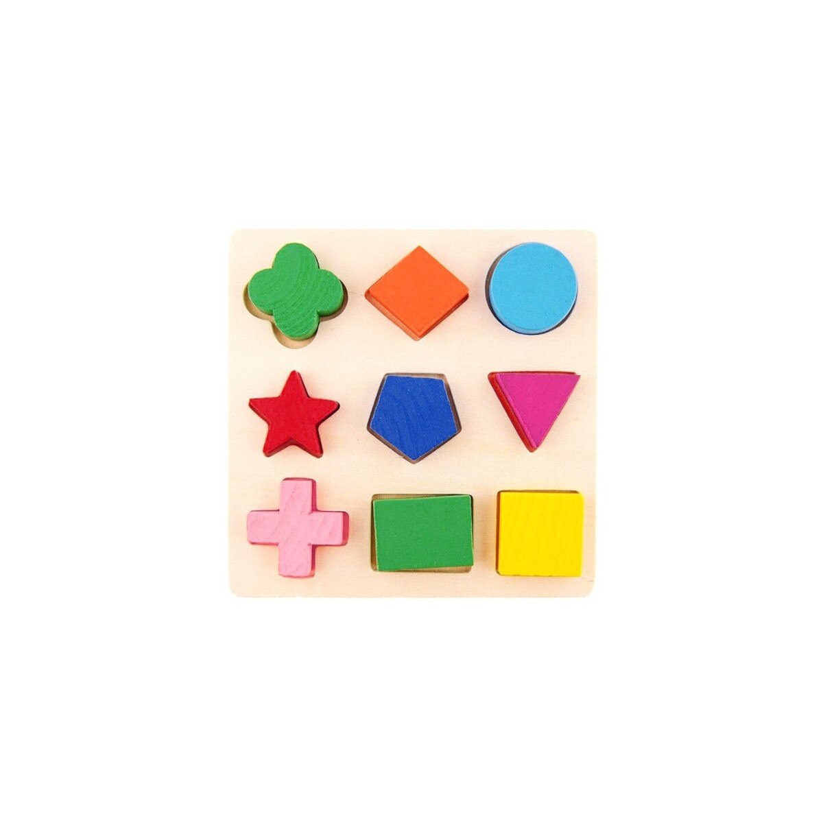 Puzzle din lemn forme geometrice, 9 piese, multicolor