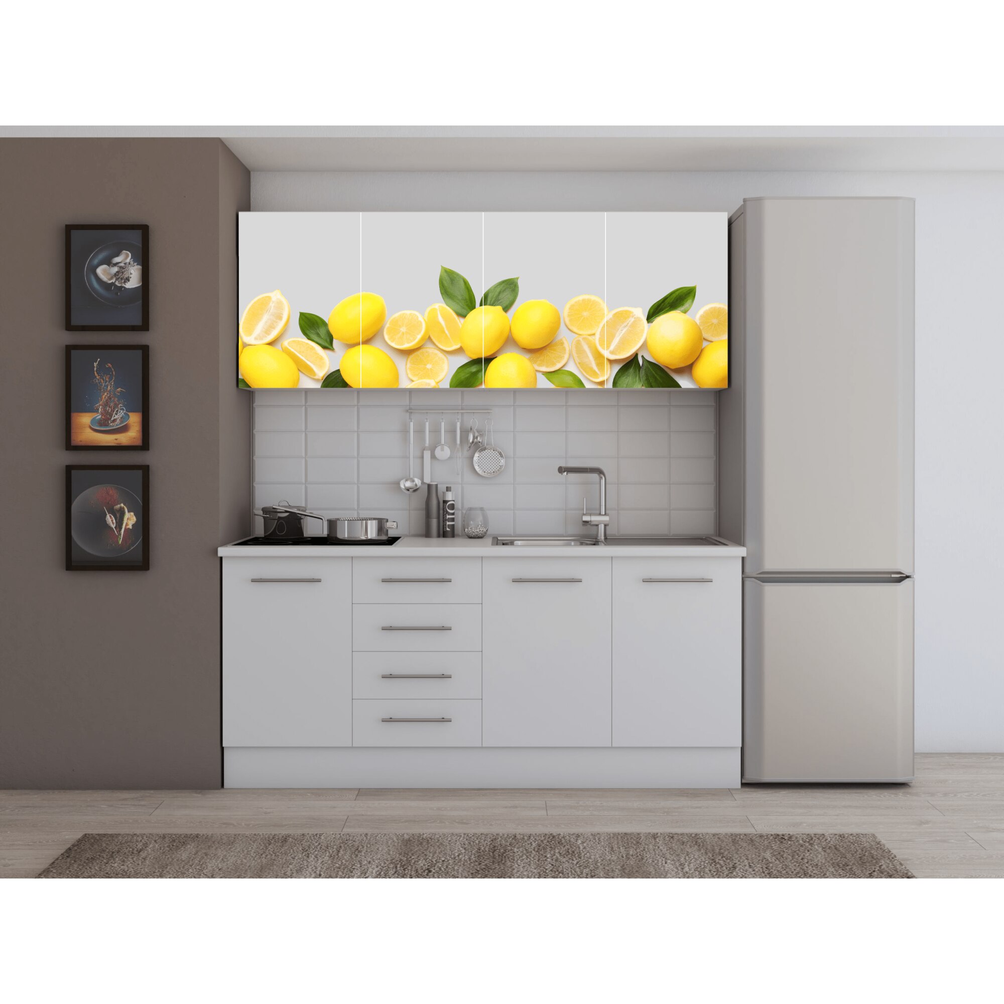 Set Bucatarie Alfa cu Print, 180 cm, Alb/Lamaie