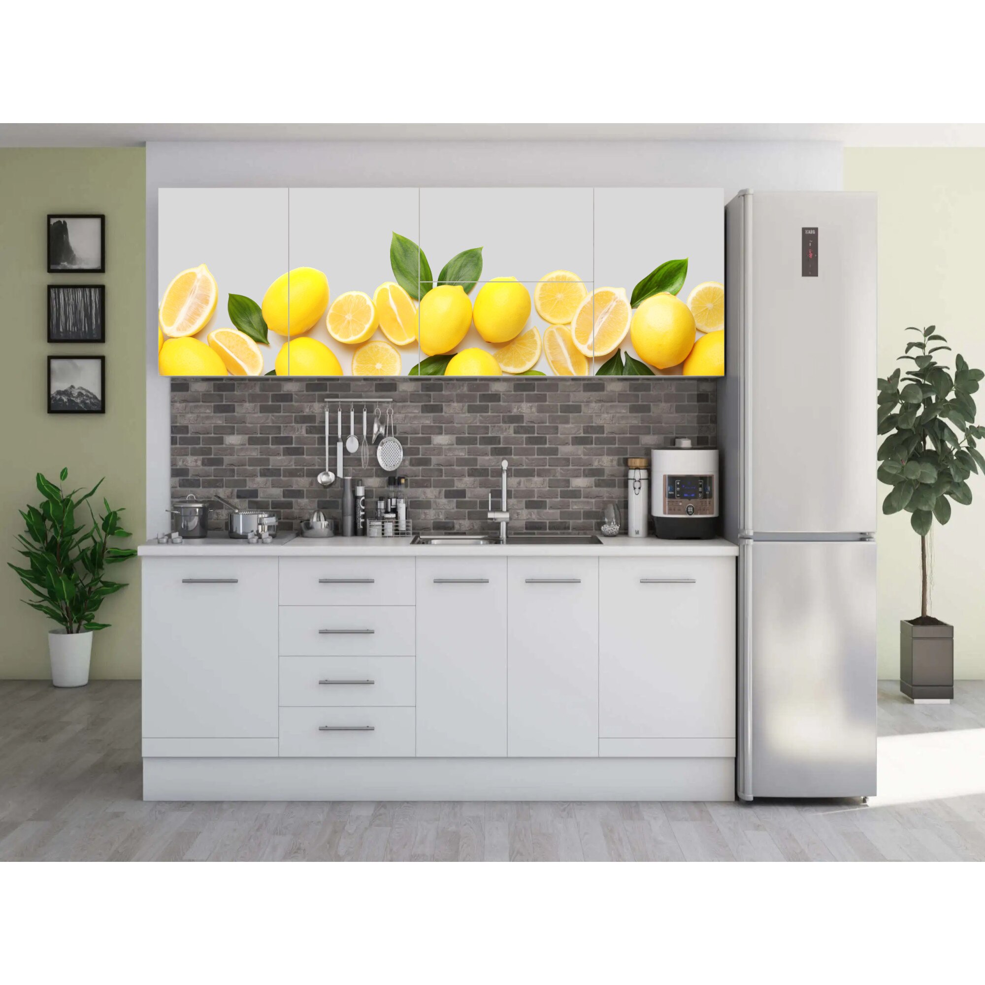 Set Bucatarie Alfa cu Print, 260 cm, Alb/Lamaie