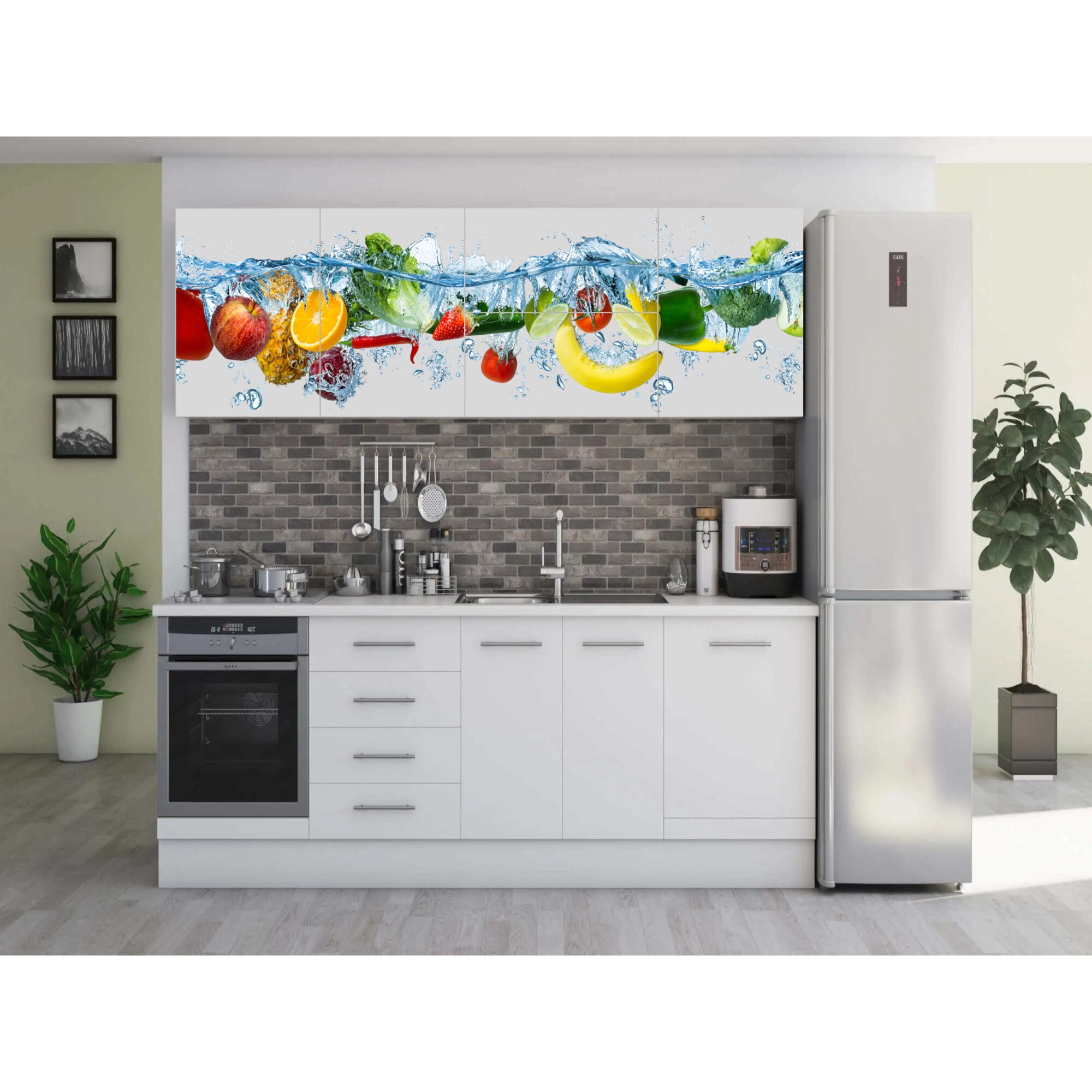 Set Bucatarie Alfa cu Print, 260 cm, Alb/Fructe