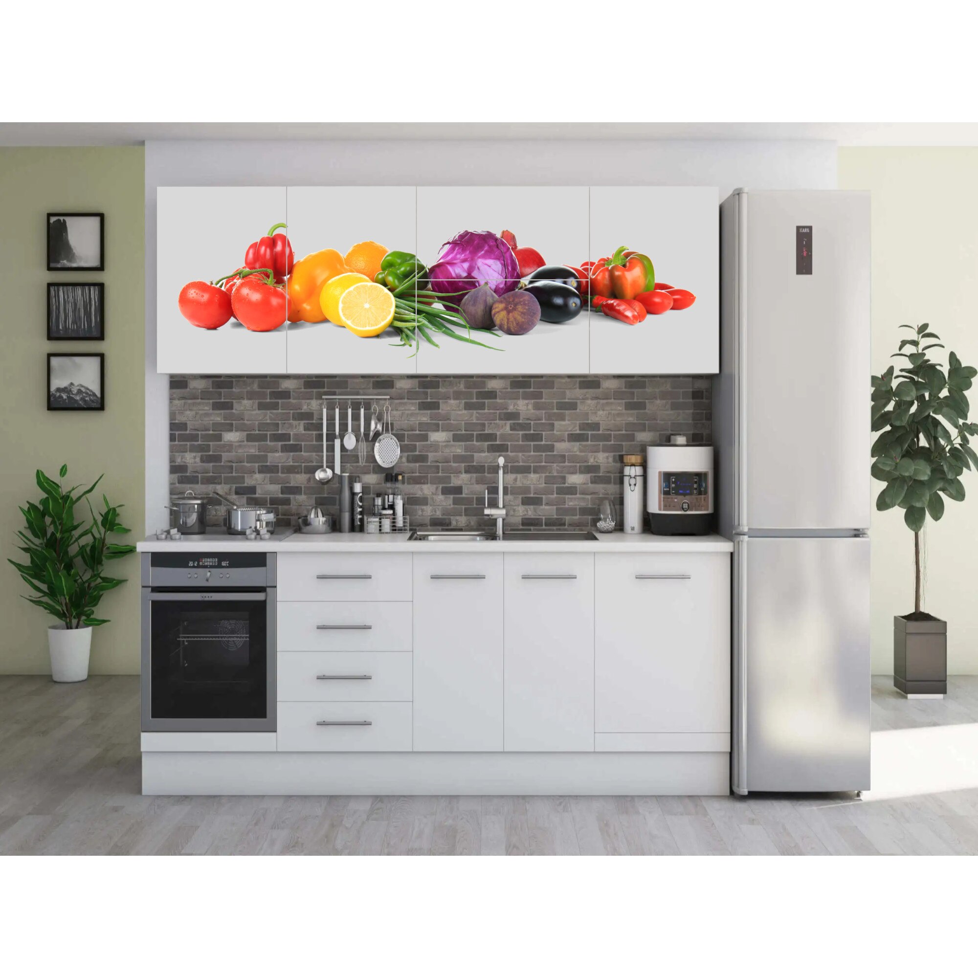 Set Bucatarie Alfa cu Print, 260 cm, Alb/Legume