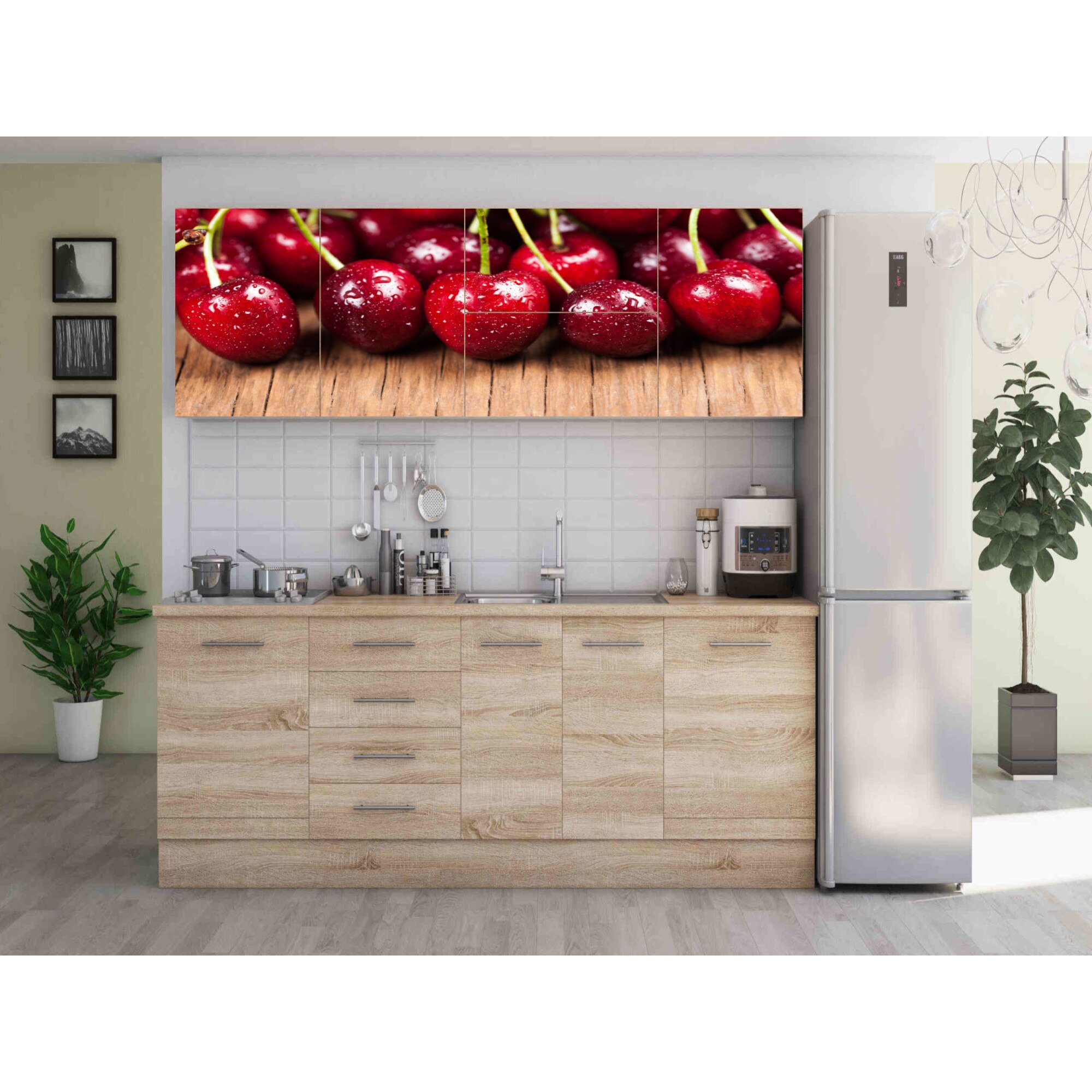 Set Bucatarie Alfa cu Print, 260 cm, Sonoma/Cires