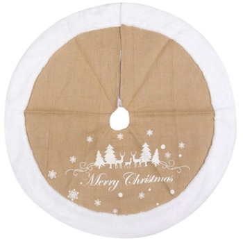 Covor pentru brad de Craciun, din iuta si finisaje cu blana alba, 90 cm Covor pentru brad de Craciun, din iuta si finisaje cu blana alba, 90 cm