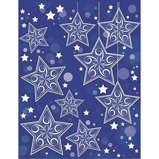 Sticker de iarna pentru colt de geam - stele agatate, 30 x 42 cm