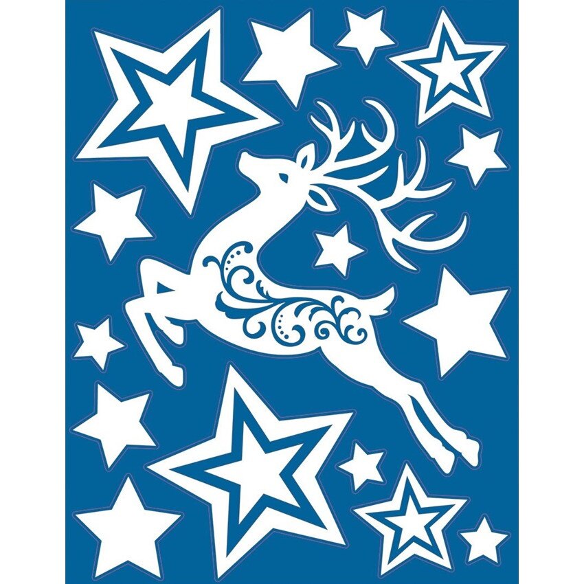 Sticker pentru geam de iarna - ren cu stele, 29 x 41 cm