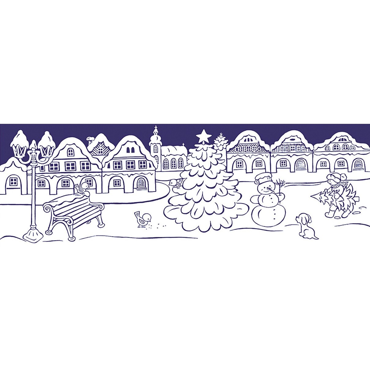 Sticker pentru geam - peisaj de iarna cu oras inzapezit, 70 x 20 cm