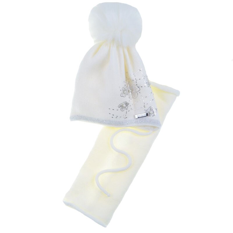 Set 2 piese caciula si fular pentru fete Politano CFP-14-58, Alb 65900