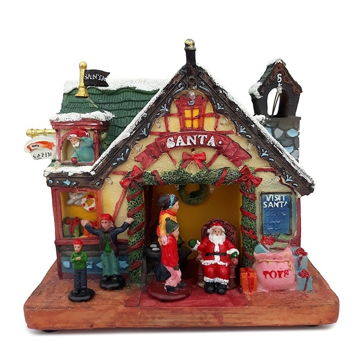 Декорация от смола с батерия, представляваща Къщата на Дядо Коледа, 20x19см