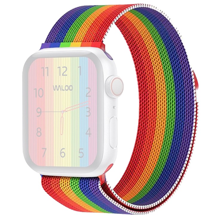 Curea pentru Apple Watch, Metalica Milanese Loop, Compatibila cu Apple Watch 1/2/3/4/5/6/SE/Nike+, 44mm, Multicolor