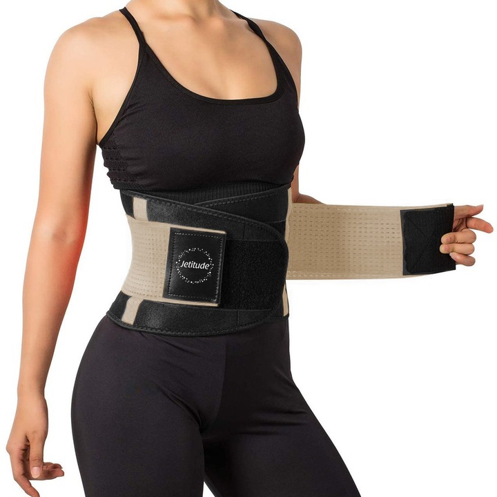 Premium Jetitude™ фитнес коремен колан за отслабване, оформяне на талията или неопренов корсет за лумбална опора със система за двойна компресия, бежов, размер L