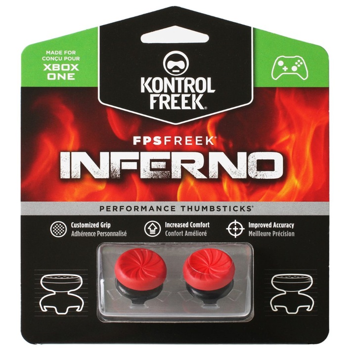 Set 2 Bucati Thumbgrip din Silicon Performance KontrolFreek Inferno, Thumbstick Accesoriu Controller Xbox Series X, One S, One, Crestere Acuratete si Confort, Rosu