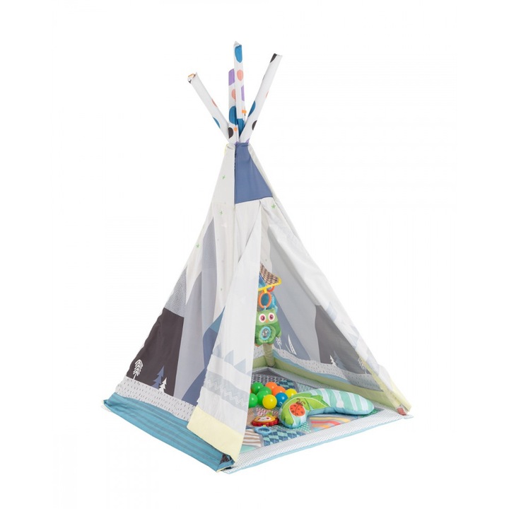 Cort de joaca KikkaBoo Teepee cu salteluta de activitati 2in1 Adventure Boy