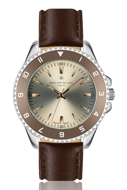 Philipp Blanc, Kvarc karóra bőrszíjjal, Sötétbarna/Ezüstszín