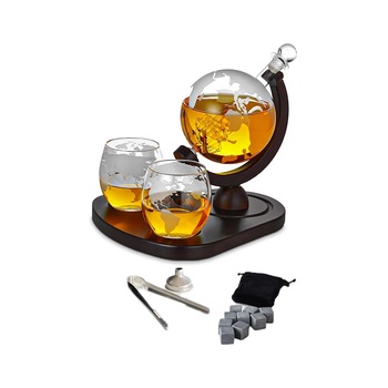 Set decantor By Ship Drink, design glob pamantesc si barca,850 ml, 2 pahare cu imprimeu, 9 cuburi din granit, accesorii incluse, Doty Set decantor By Ship Drink, design glob pamantesc si barca,850 ml, 2 pahare cu imprimeu, 9 cuburi din granit, accesorii incluse, Doty