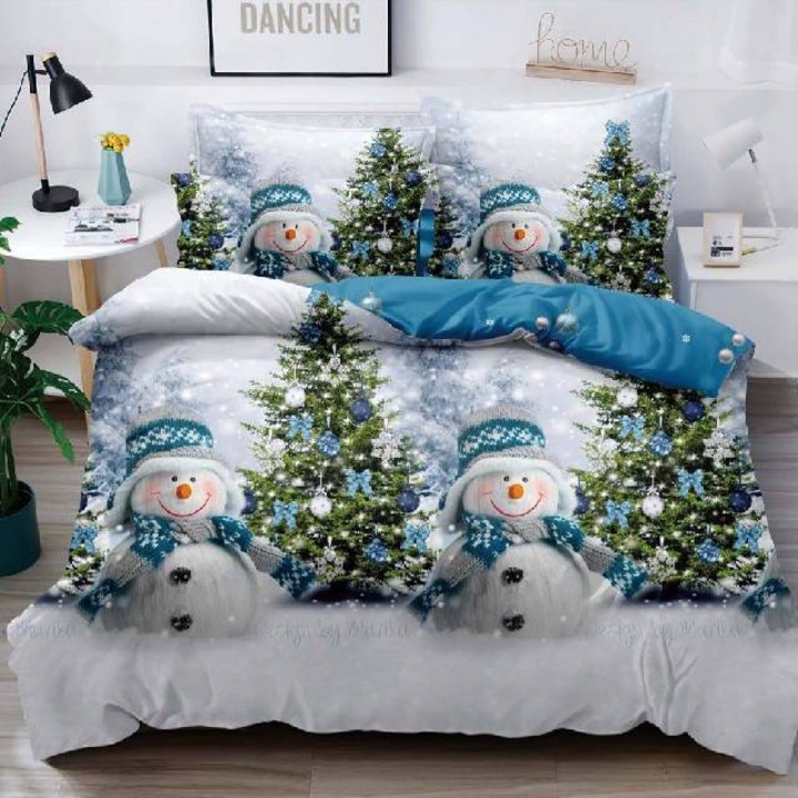JOJO Home, 6 részes finom pamut fehérnemű, Hóember karácsonyi modell 235 x 240 gumival