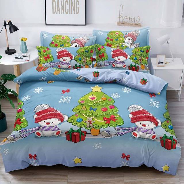 Lenjerie 6 piese din Bumbac Finet, model Craciun Ursuleti Brad 235 x 240