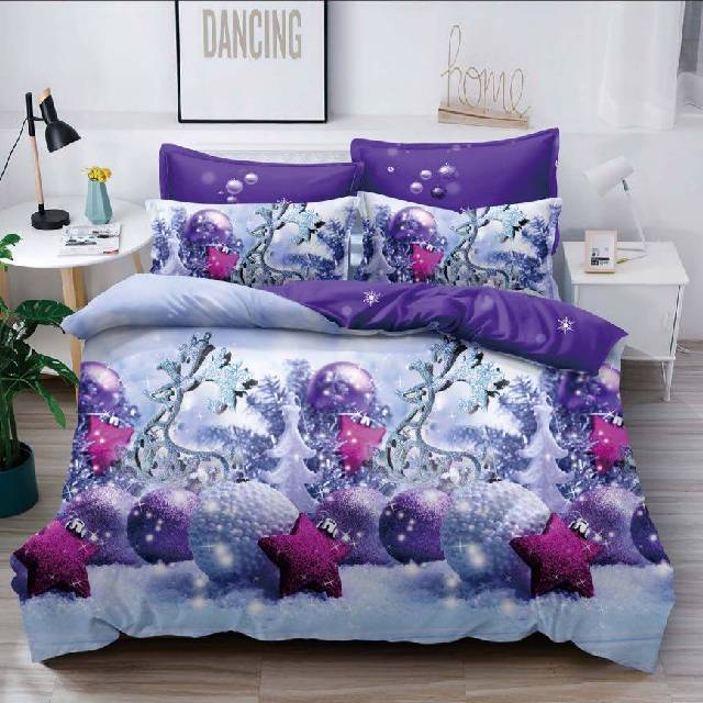 Lenjerie 6 piese din Bumbac Finet, model Globuri Craciun 235 x 240