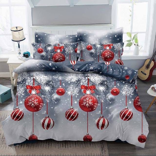 Lenjerie 6 piese din Bumbac Finet, model Craciun Globuri 235 x 240