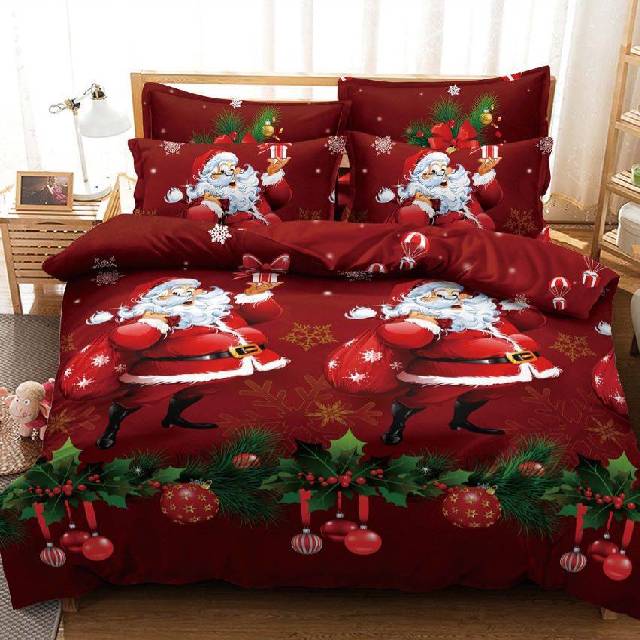 Lenjerie 6 piese din Bumbac Finet, model Santa Claus Craciun 235 x 240