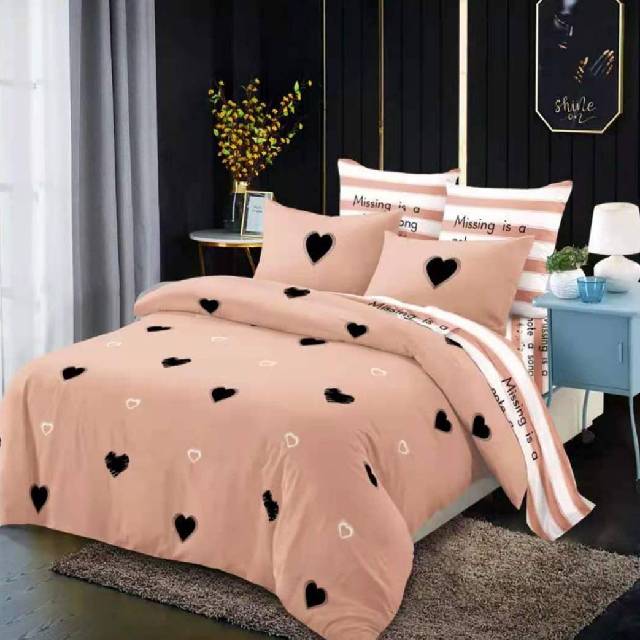 Lenjerie 6 piese din Bumbac Finet, model D Pink Heart 235 x 240