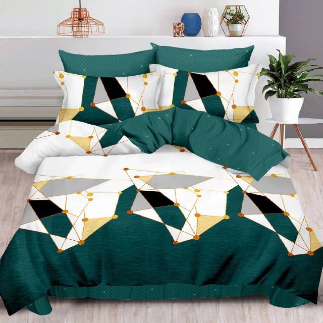 Lenjerie 6 piese din Bumbac Finet, model Geo Green 235 x 240