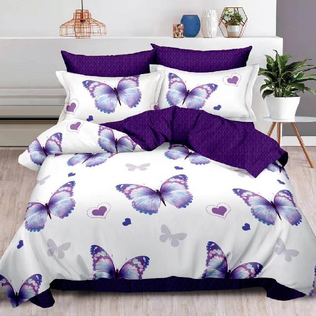 Lenjerie 6 piese din Bumbac Finet, model Purple Butterfly 235 x 240