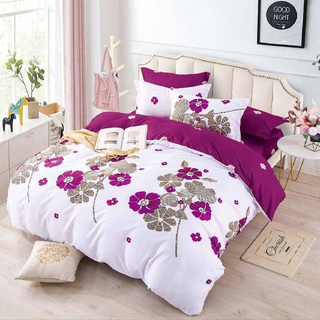 Lenjerie 6 piese din Bumbac Finet, model Fucsia Flower 235 x 240
